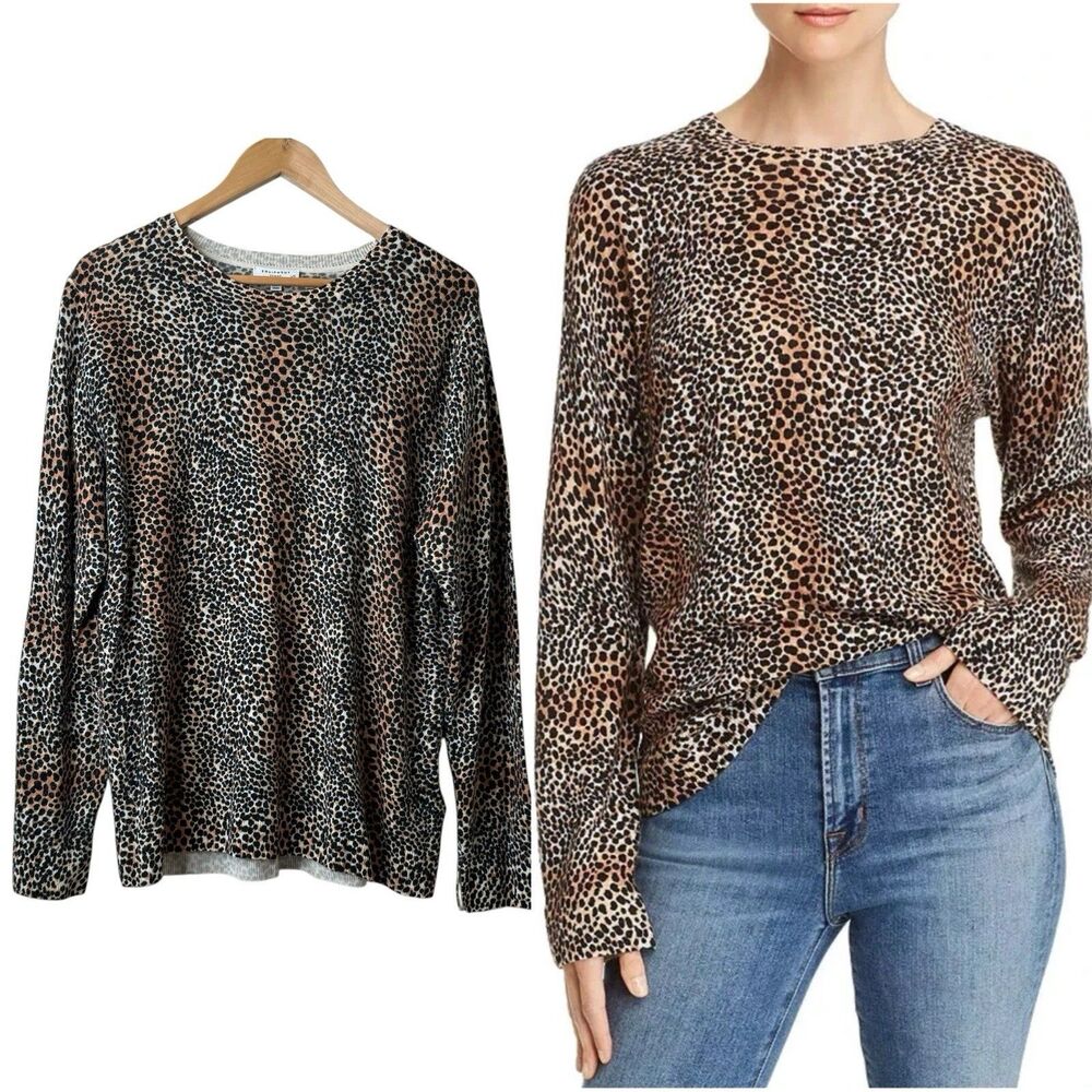 Equipment Femme Raydon Wool Knit Sweater Sz L Animal Print Crew Neck Lightweight